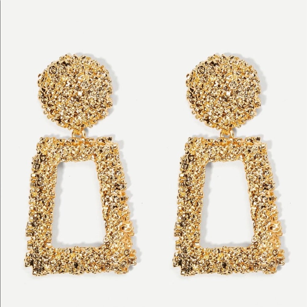 Open Rectangle Textured Drop Earrings